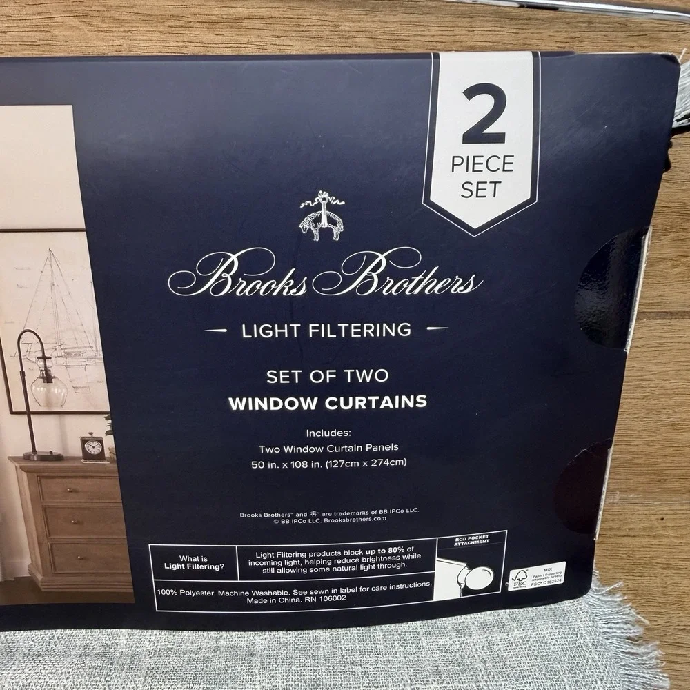Brooks Brothers Set of 2 Window Curtains Light Blue Fringe Light Filtering Boho